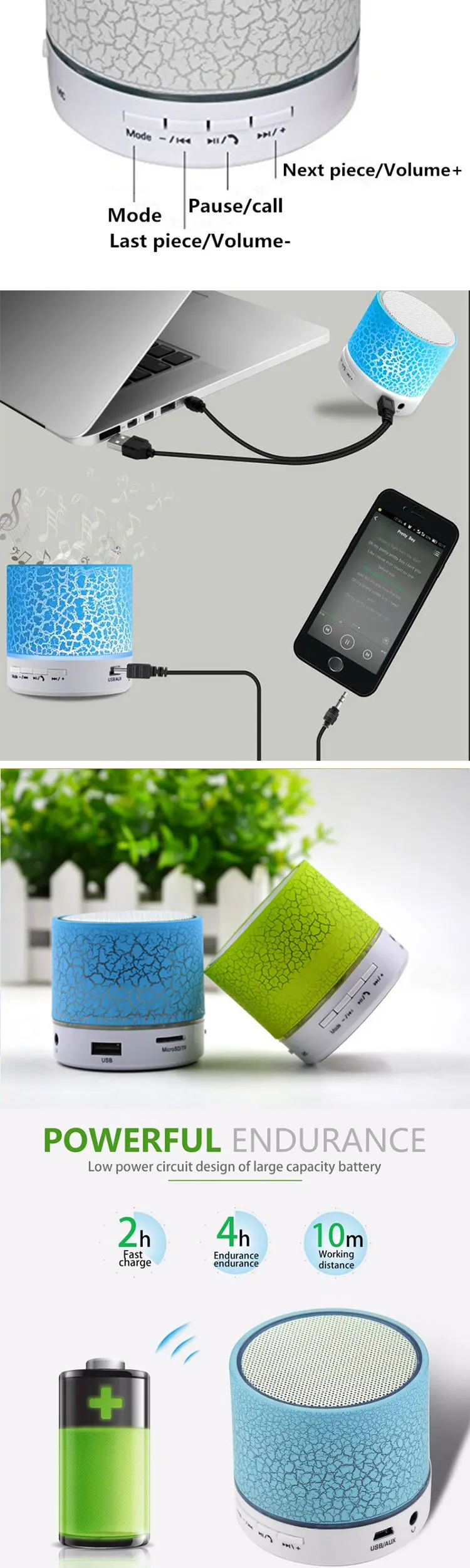 LED Light With TF USB Handsfree Bass BT Wireless Sound Box Portable Outdoor Mini Speaker - ANKUX.COM