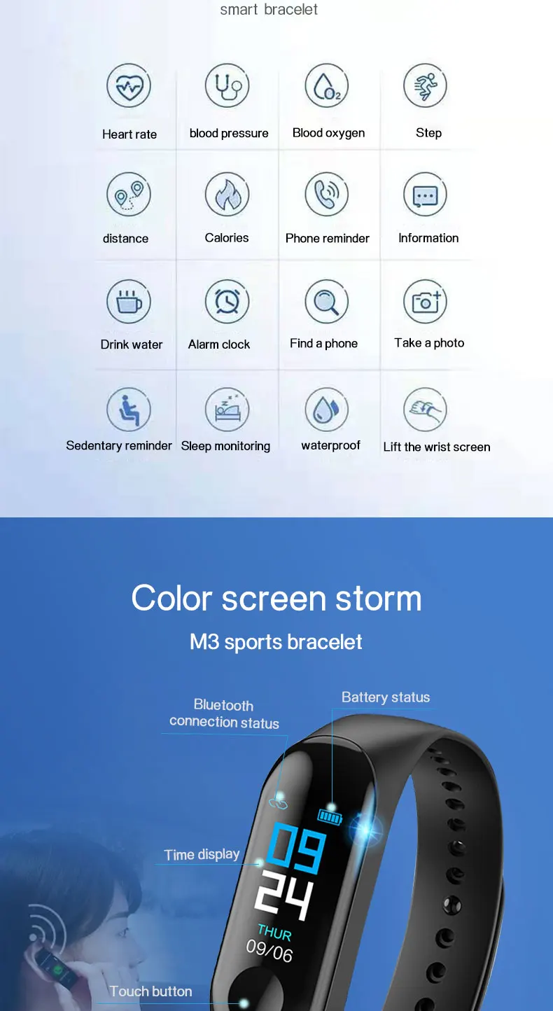 New Electronic Product Android M3 Smart Watch Factory 2020 Popular Mens Women Sports Bracelets Wrist Watch Fitness Smart Band