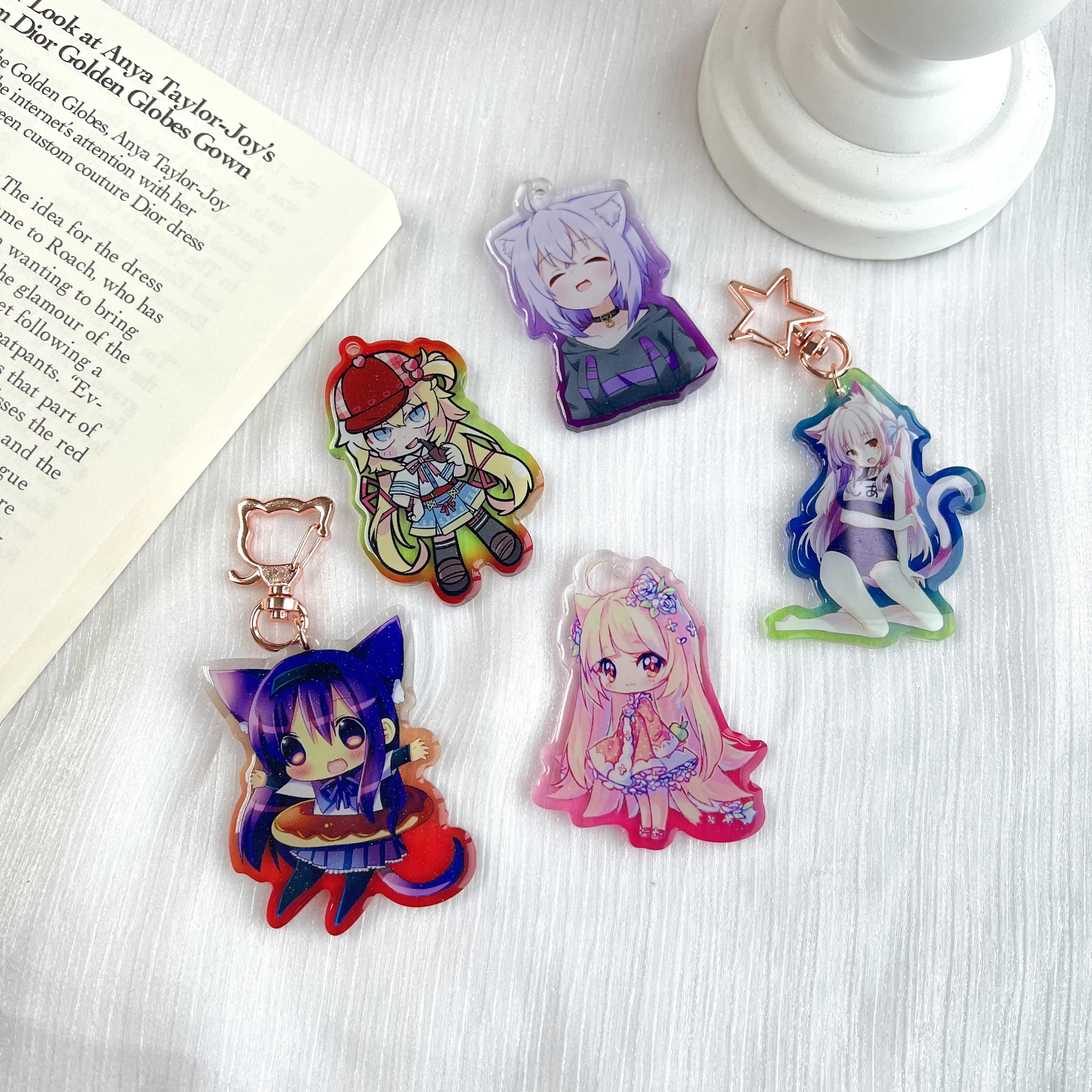 Acrylic Keychain Holographic Pendant Promotional Gift Printing Epoxy Classic Anime Acrylic Charm Custom Logo