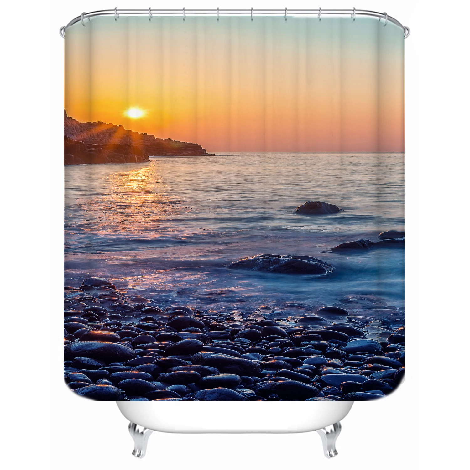 

180x180 Bathroom shower curtain partition bathtub waterproof shower curtain seaside morning custom printed shower curtain, Picture