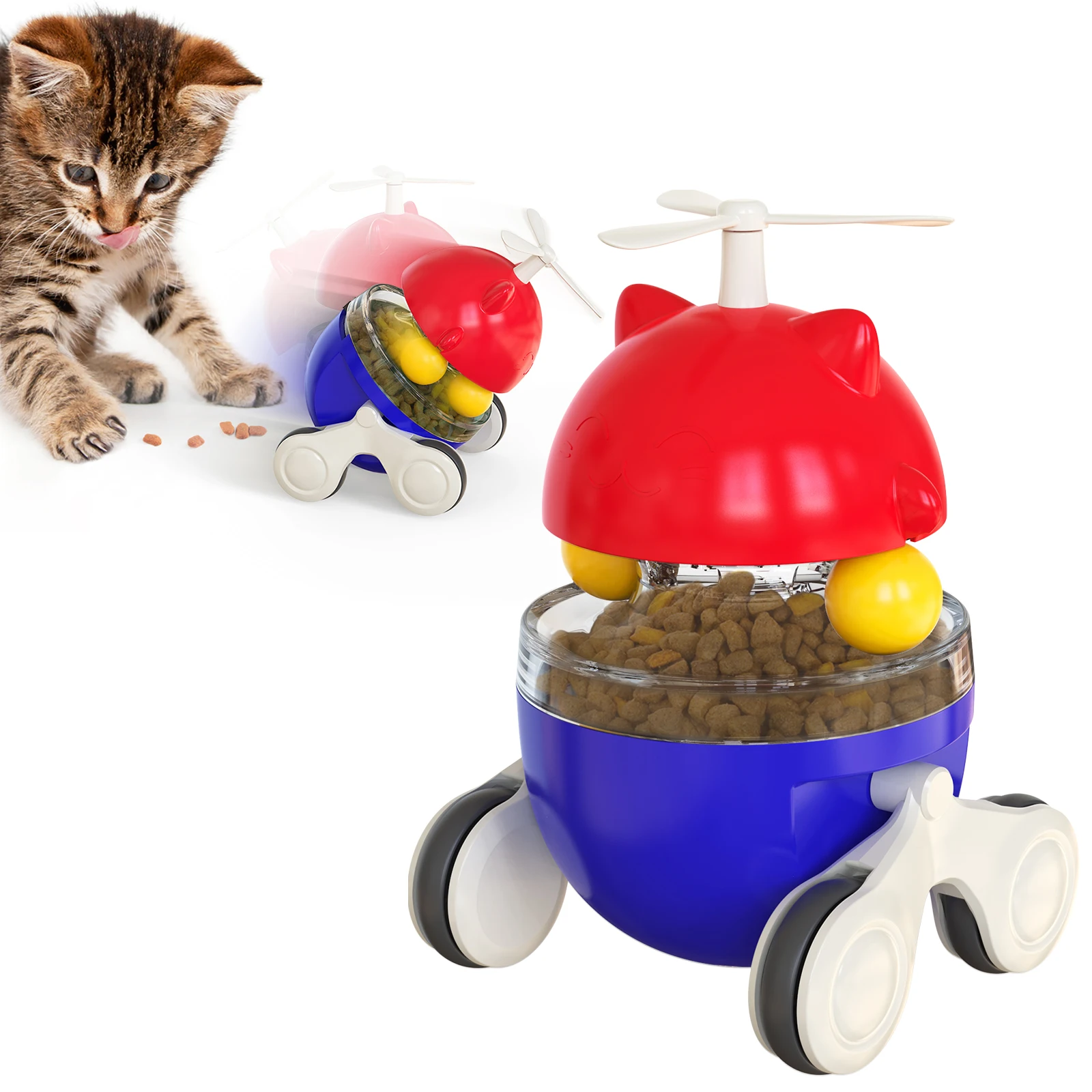 

2021 new Pet Toy Running Lucky Cat Funny cat Leaky Food Toys Interactive toys, American blue, lake blue, yellow, green, magenta