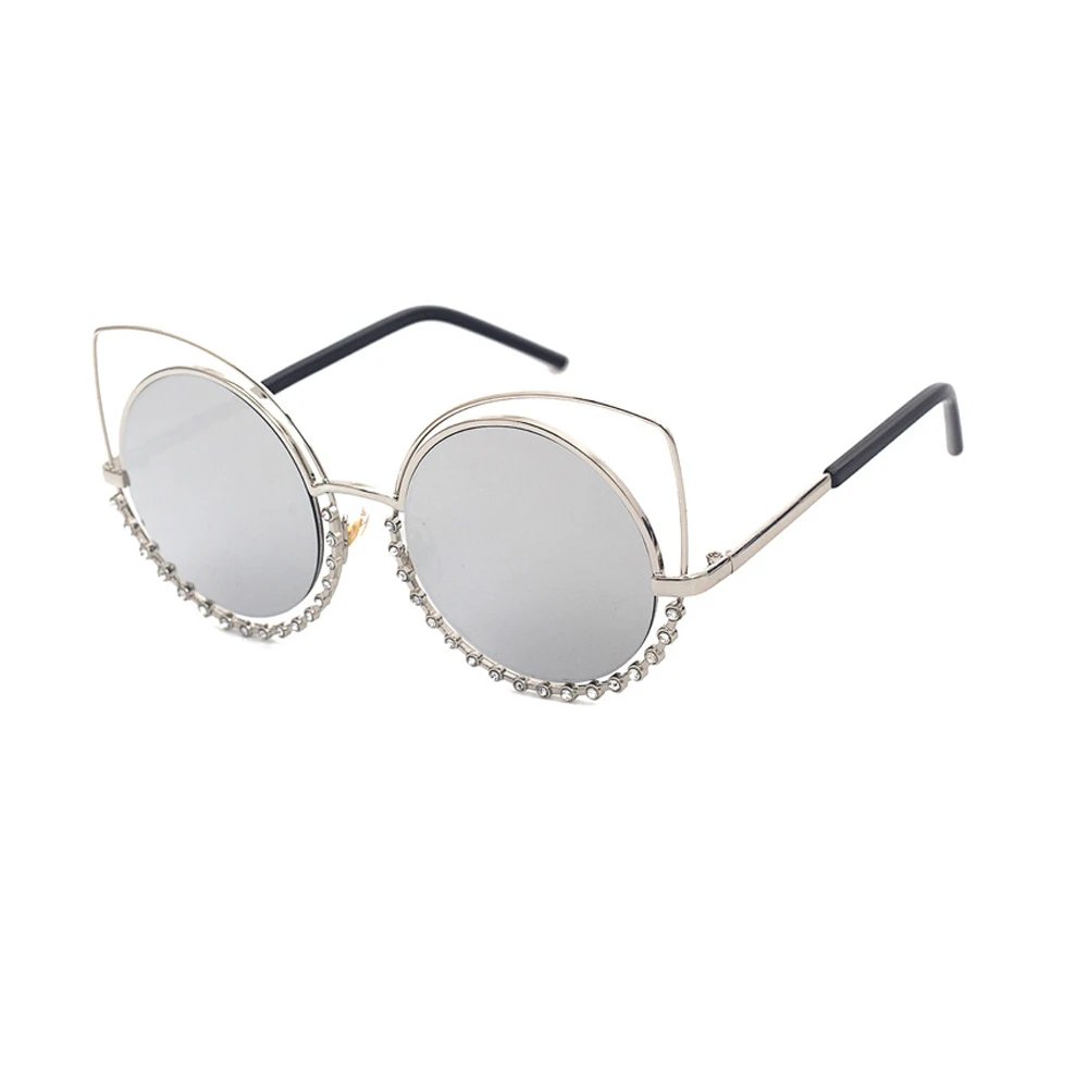 

New Design Fashion Women Rhinestone Diamond Cat Eye Round Frames Sunglasses