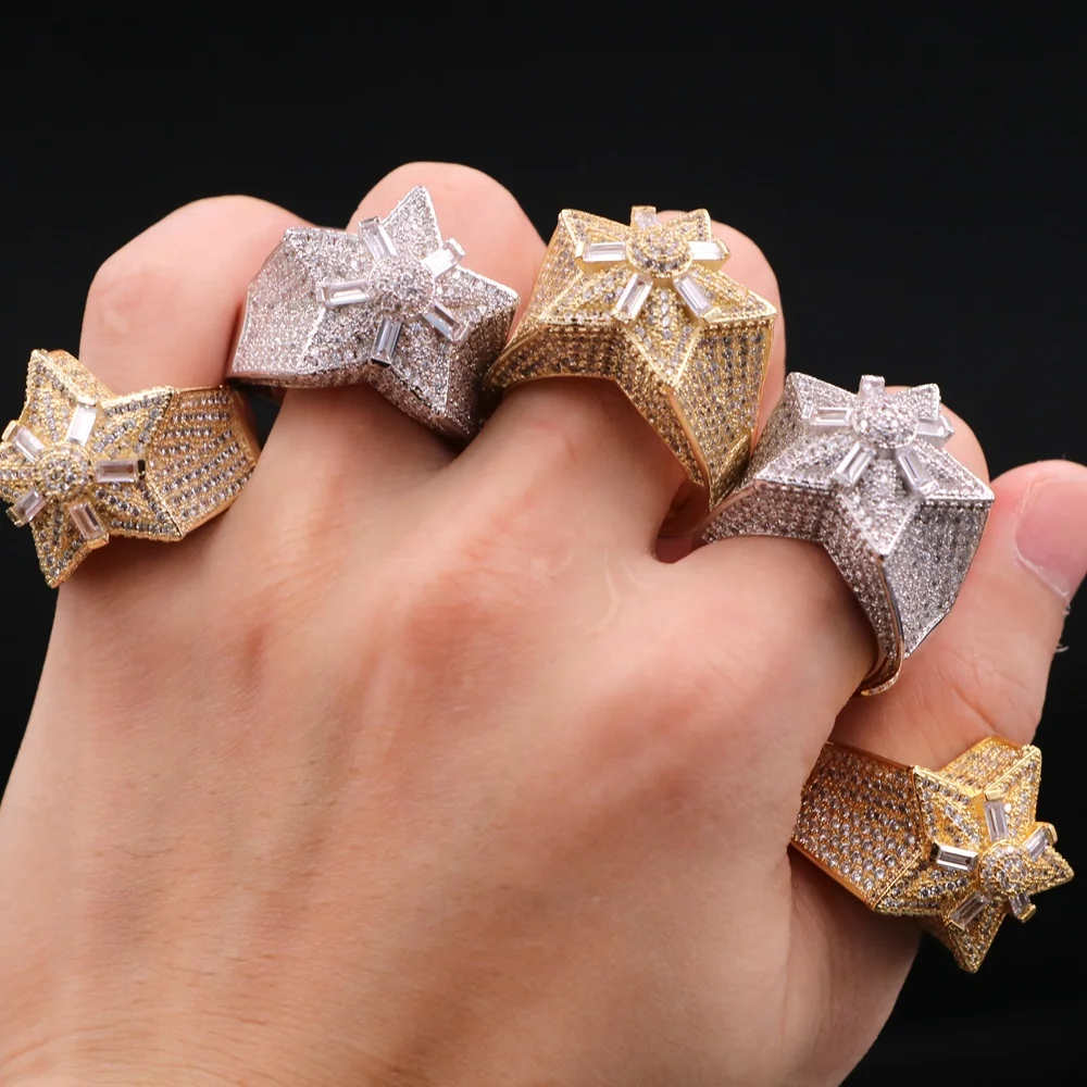 Ready to Ship Five Angle Star Stone Ring Iced Out Hot Men Rings