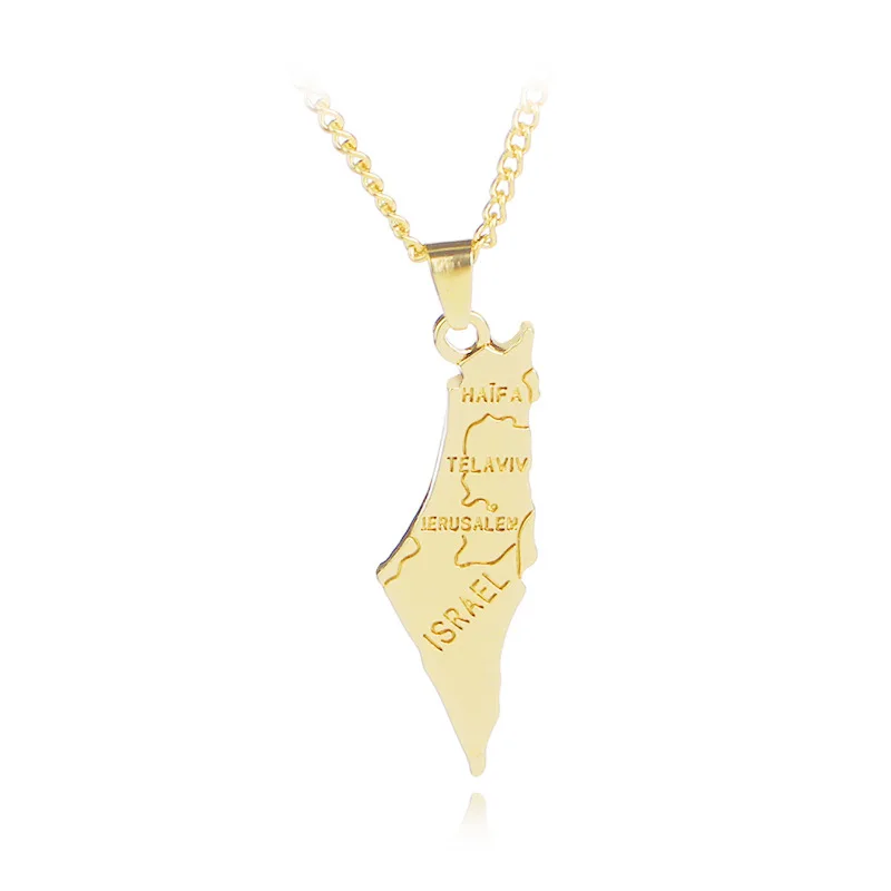 

Fashion Gold Plated jewish alloy israel map pendant necklace