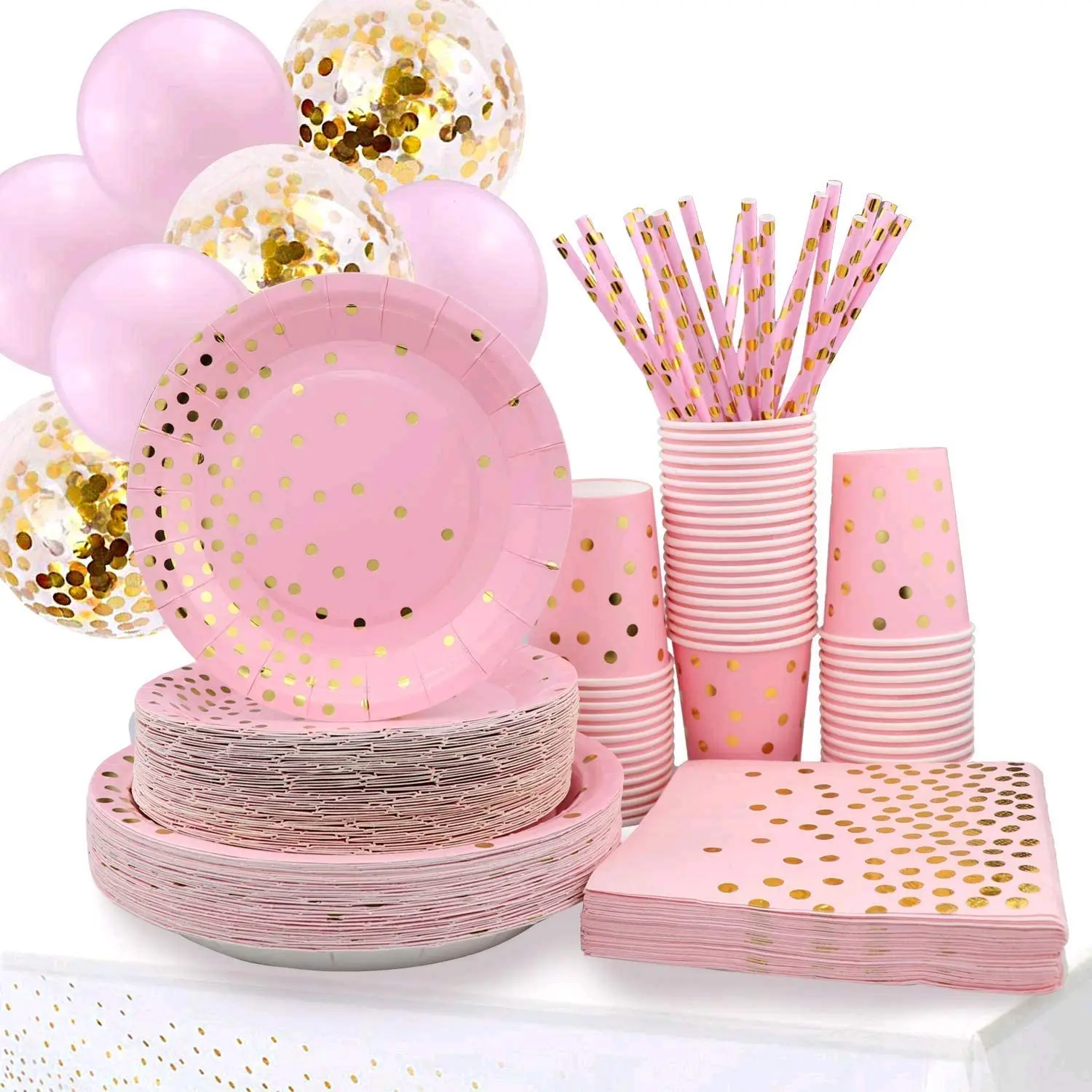 

Pink and Gold Party Supplies Birthday Cheap Disposable Napkins Paper Plates Balloons Set Party Tableware