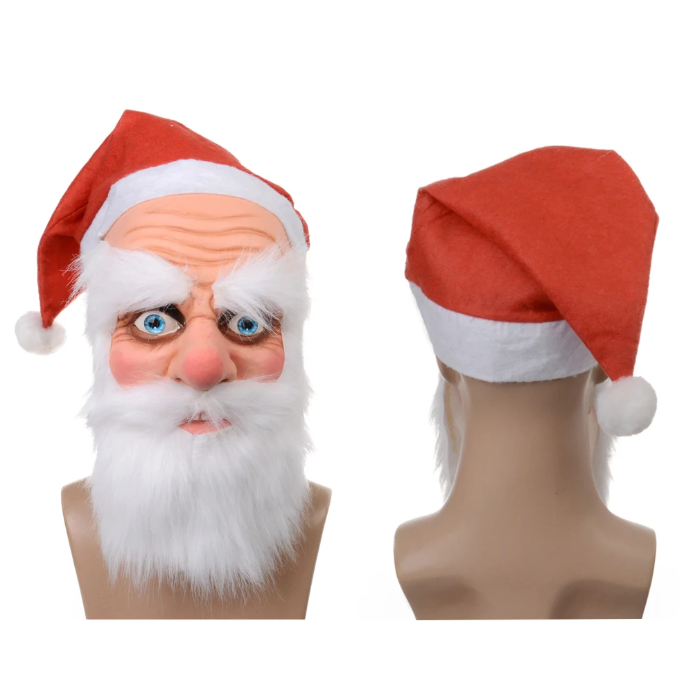 

Hot sale Christmas party cosplay White beard old man latex Christmas Santa Clause mask with hat