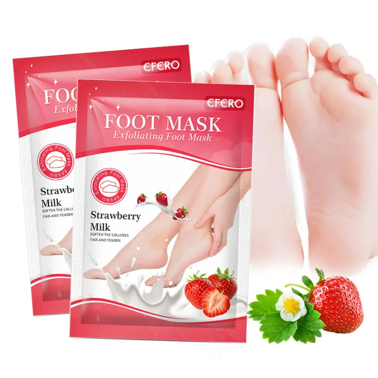 

Hot selling strawberry milk feet mask peel exfoliating feet care