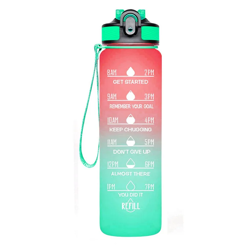 

32oz Sports Bottle Motivational Water Bottle with Time Marker Straw and Hook BPA Free Portable Leak-proof Big Bottle