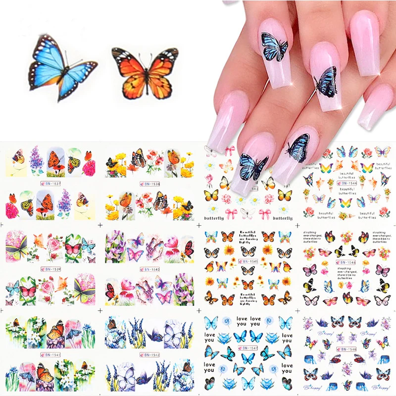 

DIY Watermark 3D Butterfly Art Decor Nail Stickers, Colorful