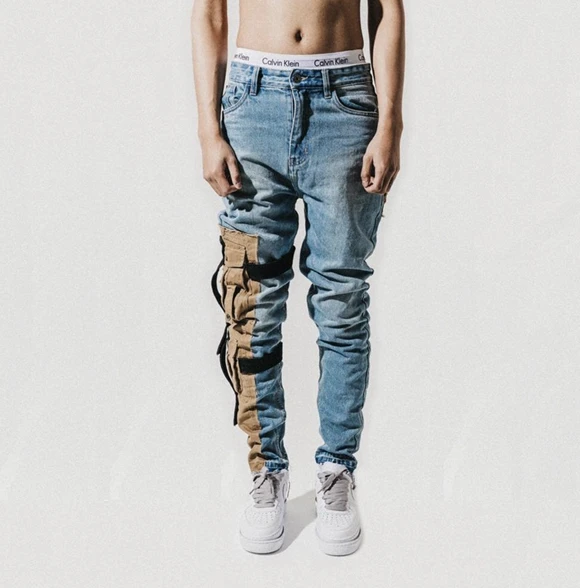 

Street style jeans mens classical distressed hip hop personality male denim washed cargo combat denim mens jeans stock