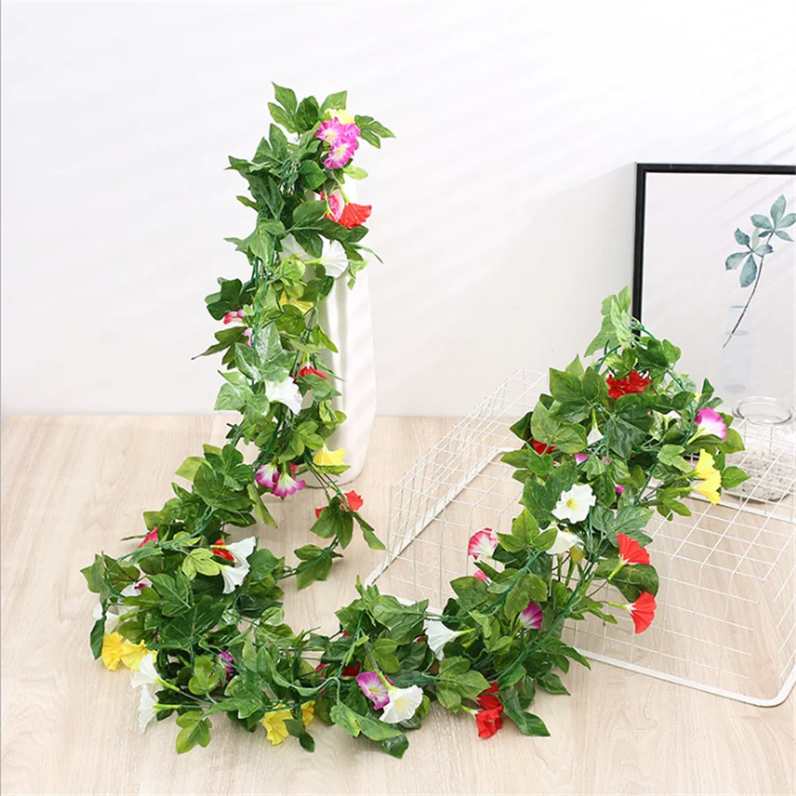 

New 240cm Artificial Vine Morningglory Green Plants Wedding Hotel Lobby Loft Aisle Ceiling Ceiling Hanging Wall Decoration Cheap