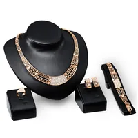 

2019 hot sale square hollow-out with diamonds alloy golden plate wedding sets jewelry sets