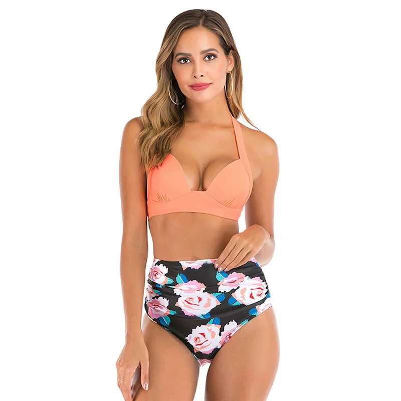 

Plus Size Swimwear High Waist Bikini Floral Vintage Swimsuits 3XL
