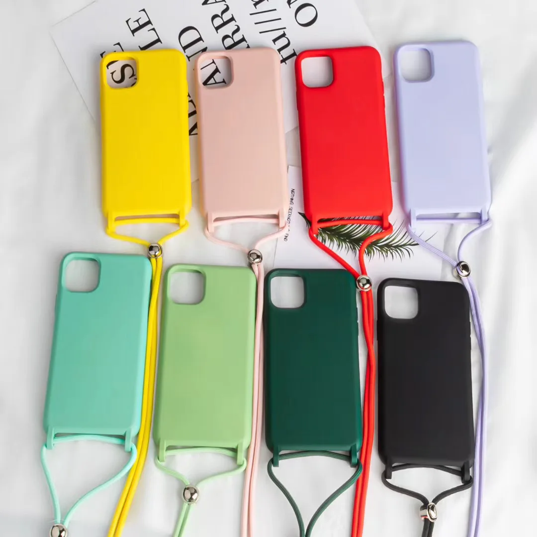 

For iphone 11 pro max Liquid Silicone Necklace phone cover case with Lanyard Rope for iphone 12 mini strap case Neck Strap cover