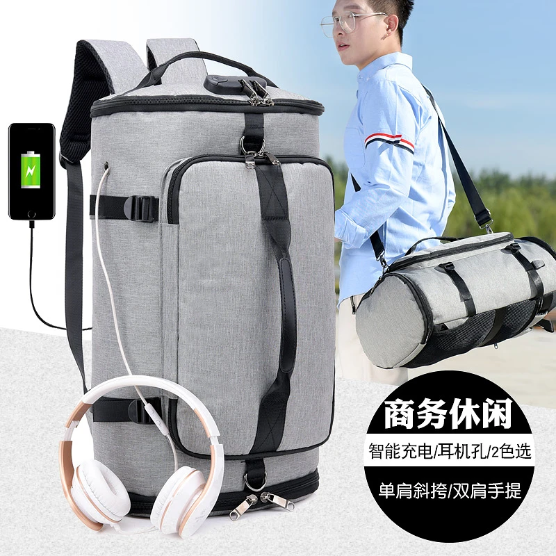 

Multifunctional Large capacity Password c-lock Sports travel bag men's Nylon backpack with usb port Gym Bag Shoes Compartment, Black gray