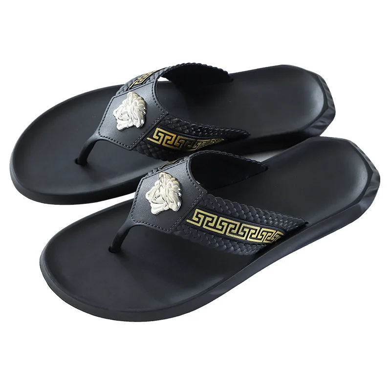 

Fashion embossed tiger pattern outer wear summer beach shoes wear-resistant PVC men's slippers flip-flops, 2 colors