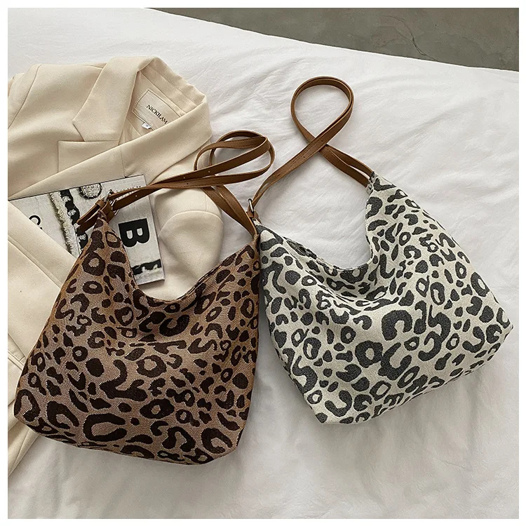 

Leopard Custom Canvas Bags 2022 Autumn And Winter Cotton Canvas Bags Large-capacity Tote Canvas Bag