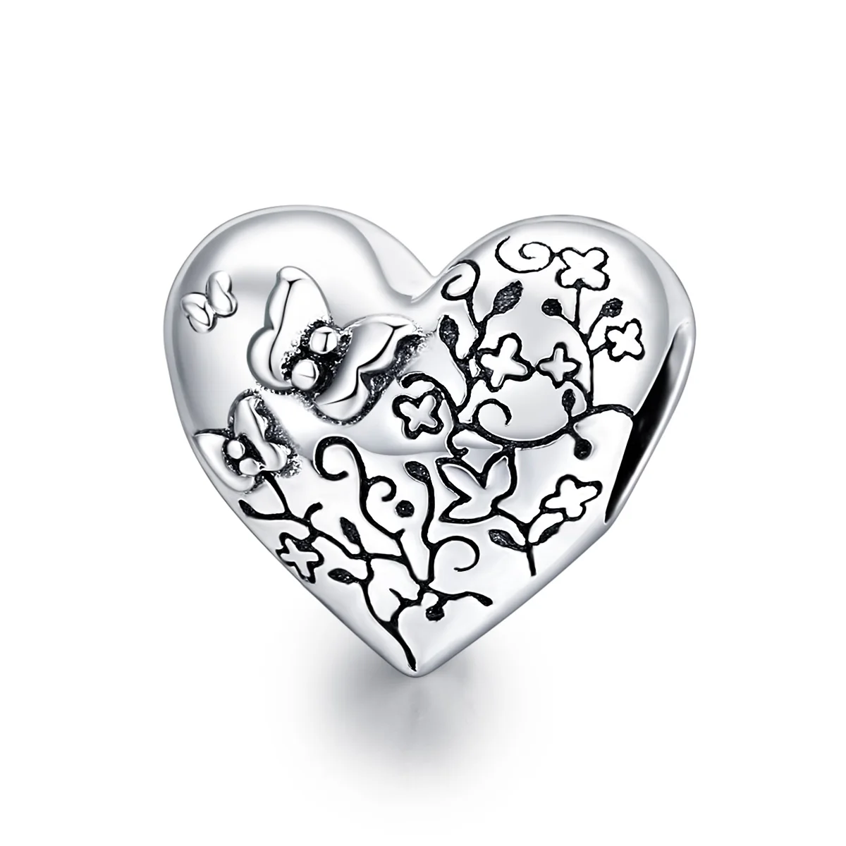 

Hot Sale Silver Charm Vine & Butterfly 925 Sterling Silver Heart Charm
