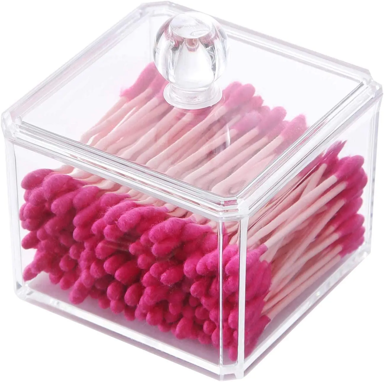 

Transparent Square Cotton Swabs Holder Makeup Organizer Bathroom Storage Cotton Buds Dispenser with Lid, Transparent or customized