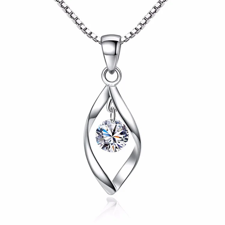 

Copper 925 Sterling Silver Plated Necklaces Women Jewelry Zircon Wave Pendant Necklace