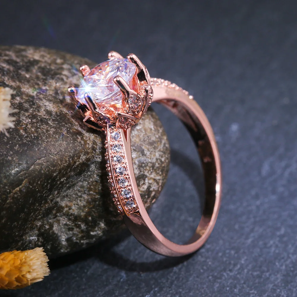 

Clear Cubic Zircon Bling Rose Gold Silver Women Ring Wedding Band Female Finger Ring Engagement Party rings