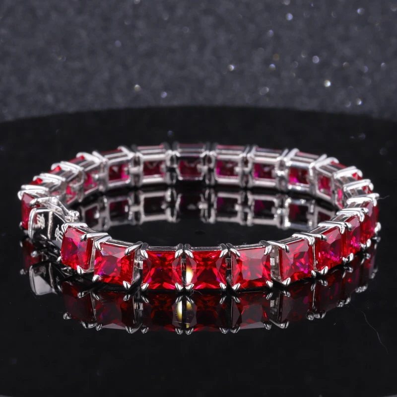 

Starsgem Fine Jewelry Classic Hip Hop synthetic Ruby 925 sterling silver womens tennis chain bracelet