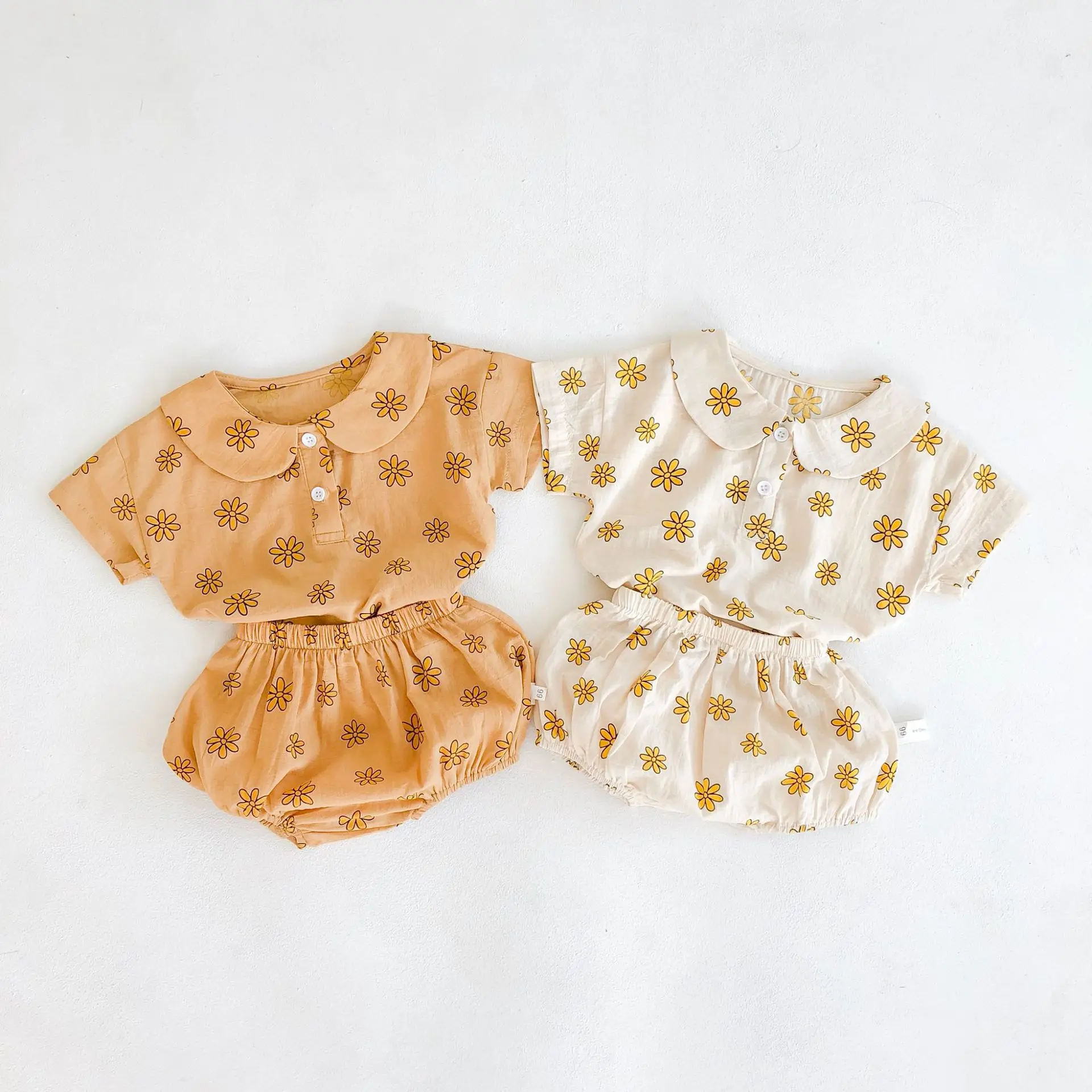 

2020 ins summer short sleeve baby suit baby girl baby sunflower top shorts two-piece cotton suit