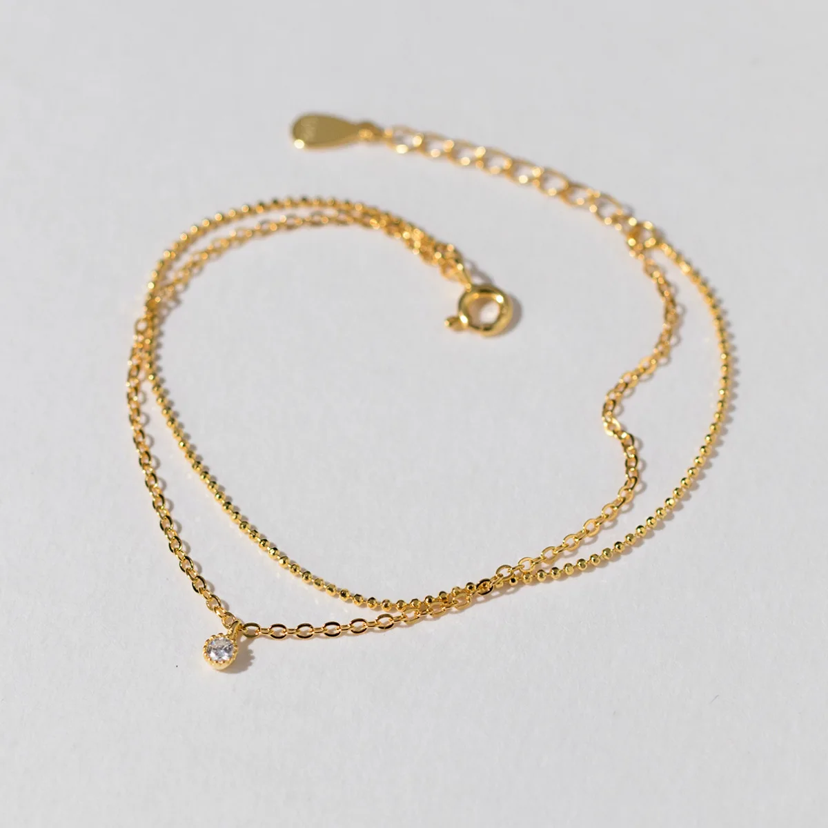 Fashion Jewelry 925 Silver Zircon Pendant Double Deck Chain Bracelet Gold Plated Sterling Silver Hand Ornament Bracelet Jewelry