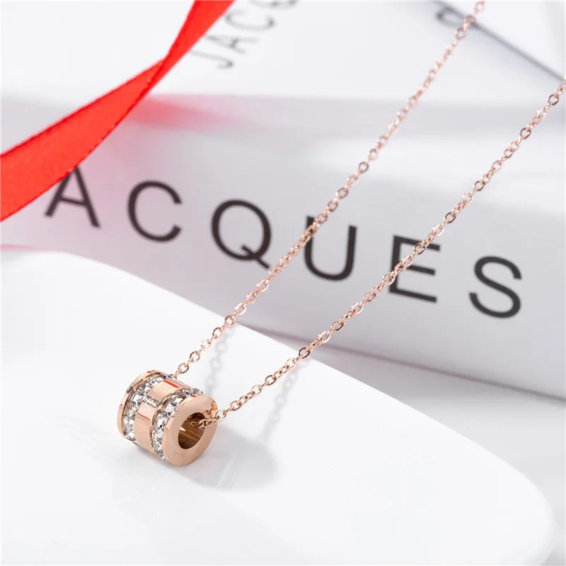 

Wenyii Rantai Kalung Stainless Steel Necklace Titanium New Designer Rose Gold Plated Roman Numerals Cubic Zirconia Necklace, Picture