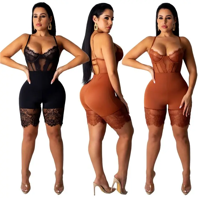 10AF234 latest design spaghetti strap lace corset sexy Sexy Jumpsuits And Rompers Women 2019