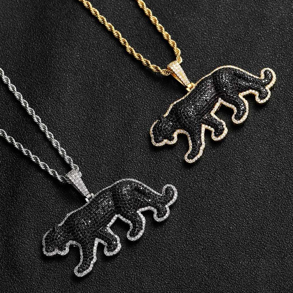 

New Fashion Hip Hop Jewelry For Men Gold Plated Pendant Iced Out Cubic Zirconia Necklace Cute Animal Leopard Pendant Necklace, Gold ,sliver