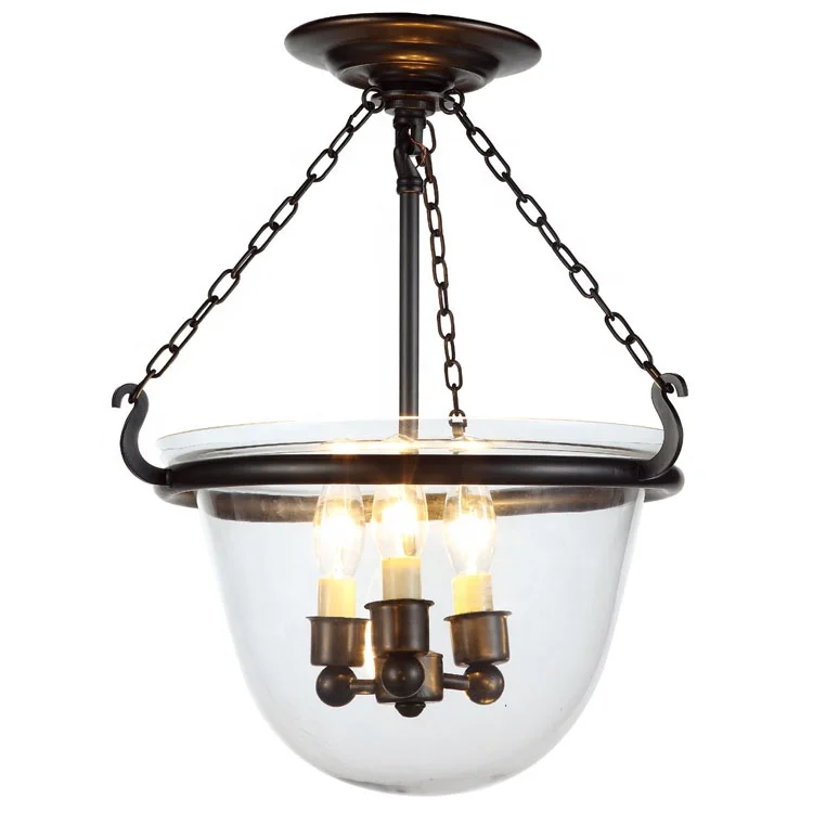 Modern Iron Golden Black Brass Glass Pendant Lamp Lights for Semi-Flush Mount Ceiling Light