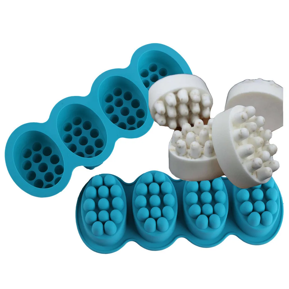 

BPA Free Eco-Friendly 4 Cavities Oval Silicone Bar Massage Soap Mold Moldes De Jabon, Custom pantone colors