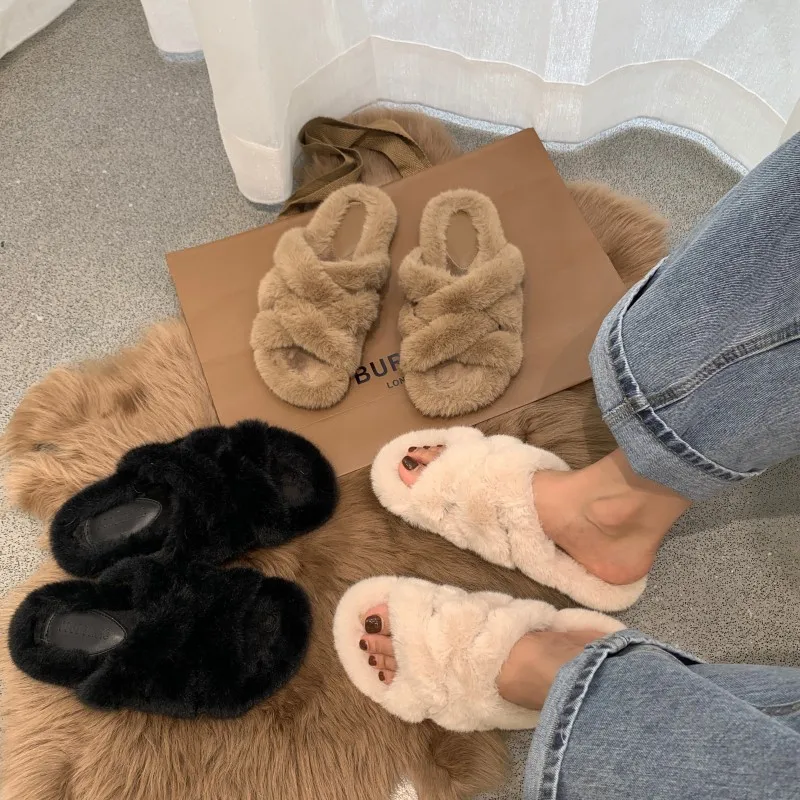 

Women's slippers house warm fur black white for ladies, Pink yellow orange