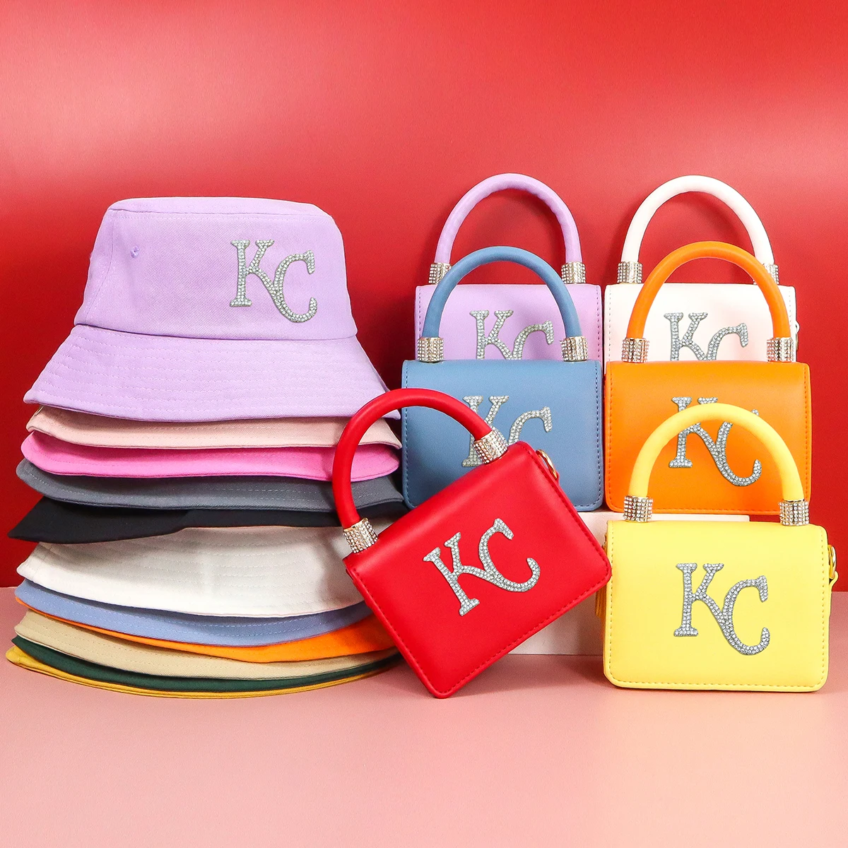 

Wholesale handbag set women mini jelly top hand bag set clutch shoulder bag and hat kids small jelly purse set 2021, 12 colors