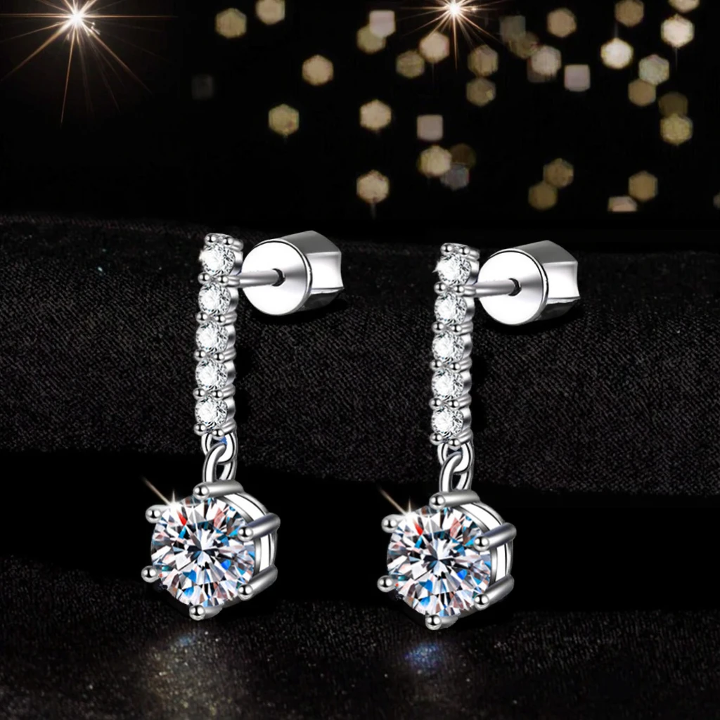 Luxury Romantic Tassel Six Claws Vvs 1CT  Moissanite Earrings S925 Sterling Silver 925 White Studs Fine Jewelry for Women