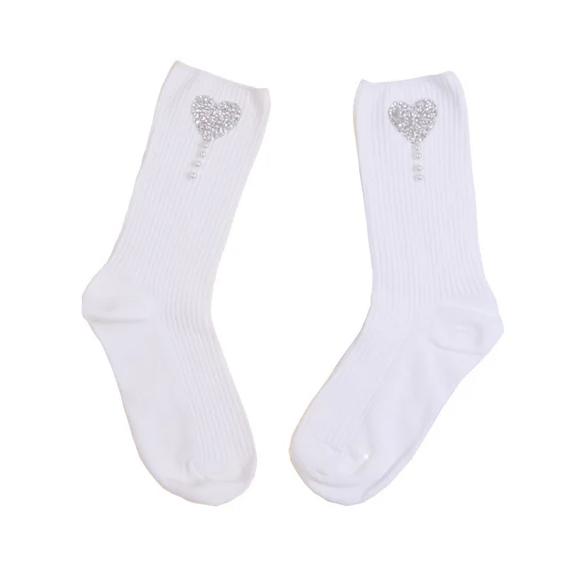 Korean Pearls Rhinestone Heart Glitter Bling Bling Socks