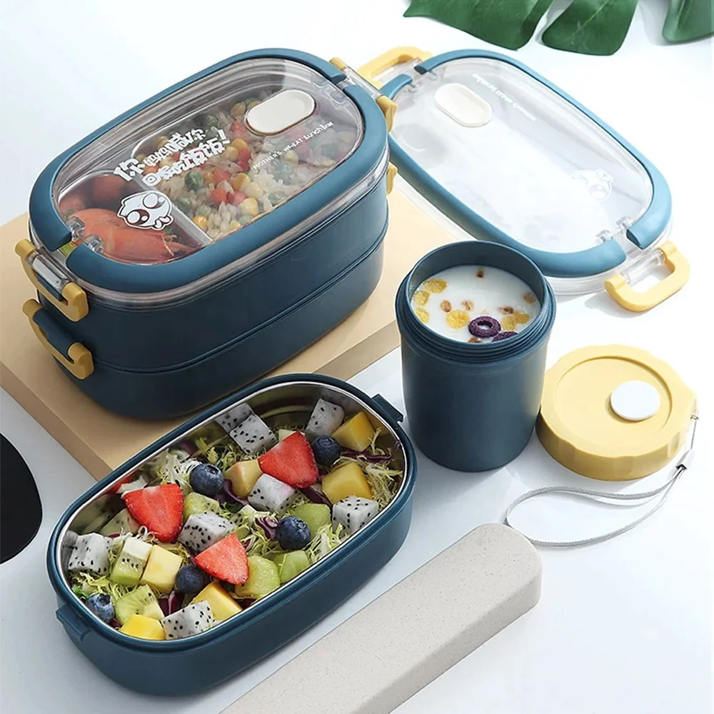 

Amazon Stackable Airtight food storage container box stainless steel lunch bento box kids 1layer 2 layers microwave lunch box