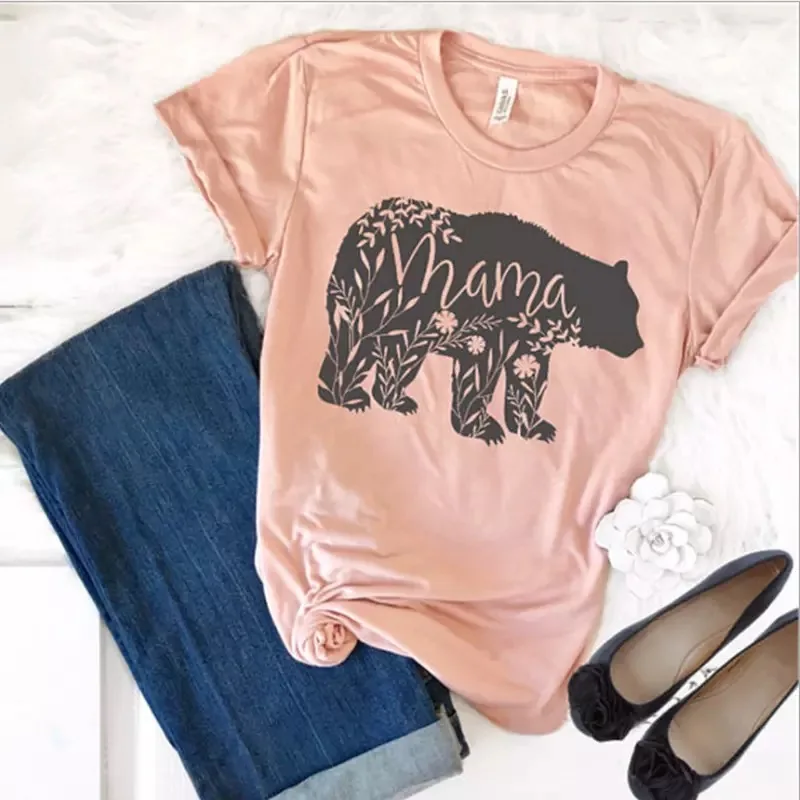 

Women O-Neck Short Sleeve Summer Casual Tops Tee Tshirt Ladies Harajuku Tops MaMa Bear Print T Shirt Plus Size TShirt Drop Ship