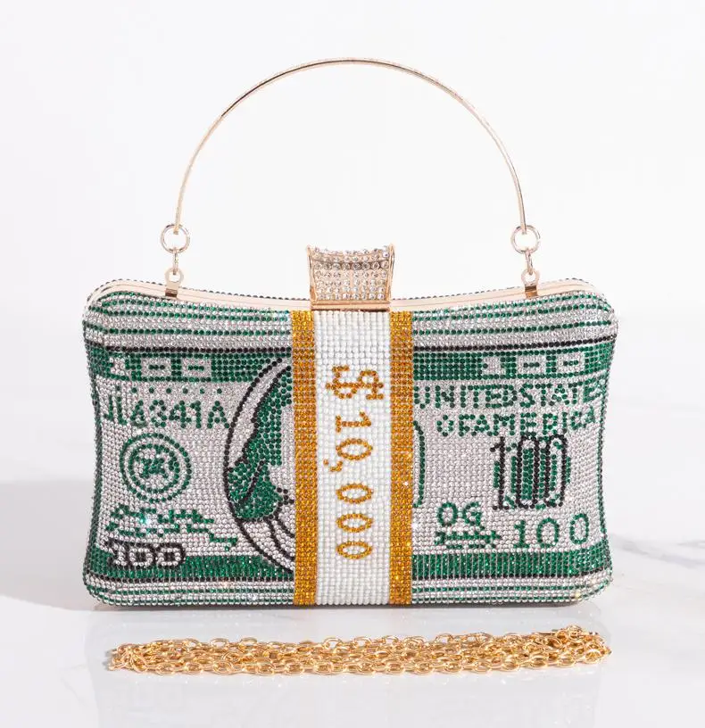 

Rhinestone Evening Handbag Money Bag Dollar Clutch Purse for Women