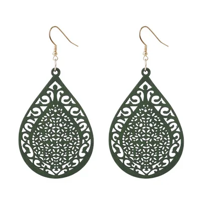 

2020 Hot Selling Hollow Wood Pendant Earring Wooden Waterdrop Dangle Earring For Women