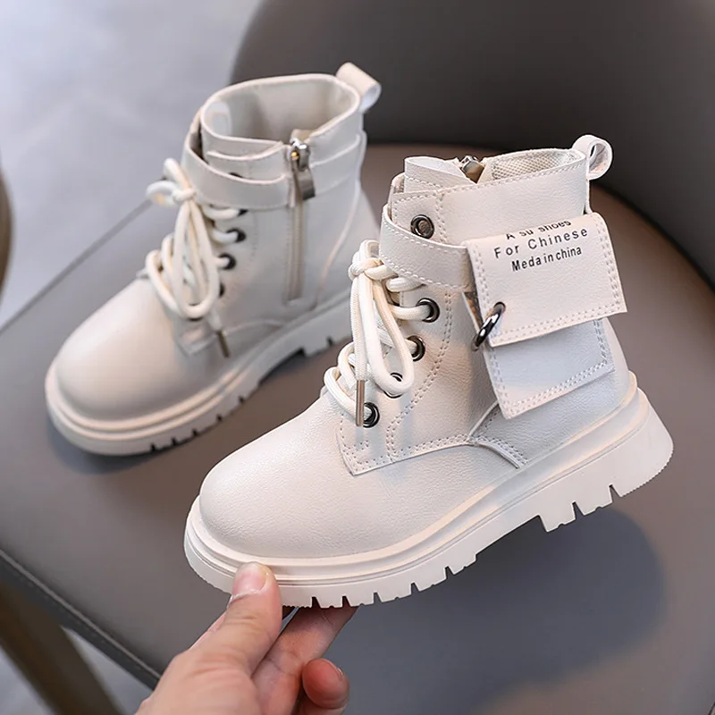 

Korean Style Kids Martin Boots Anti-slip Mini Short Boots Spring Autumn for Kids Girls, Black white