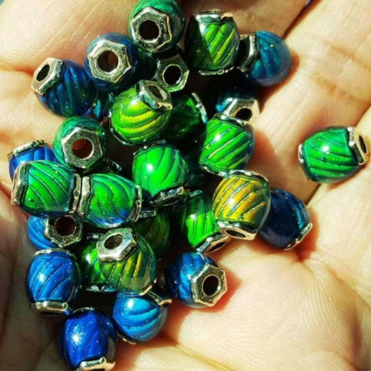 

12PCS Wholesale High Quality Helical Hexagonal Shape Loose Metal Mood Beads for Sale, 12 colors change