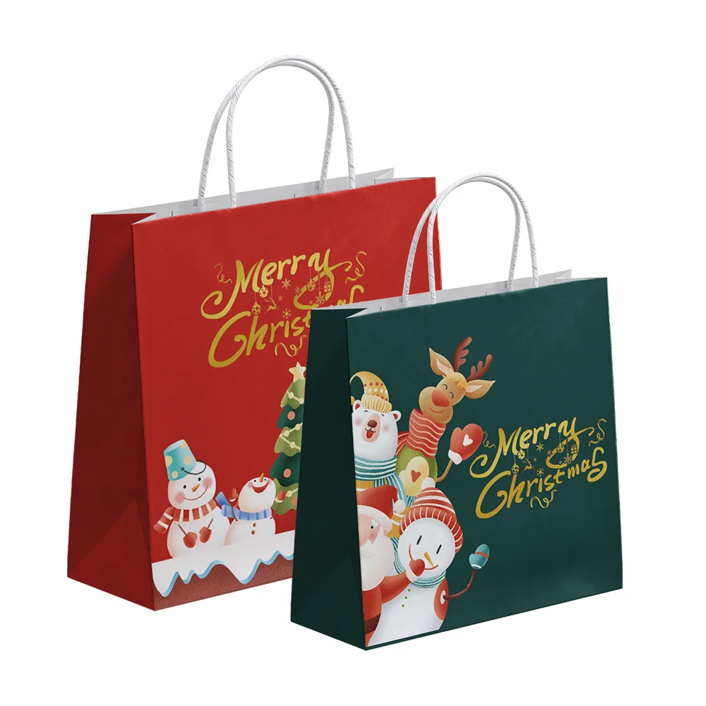 

Lipack Biodegradable Cartoon Christmas Gift Paper Handled Bags Bulk Christmas Snow Kraft Paper Bag