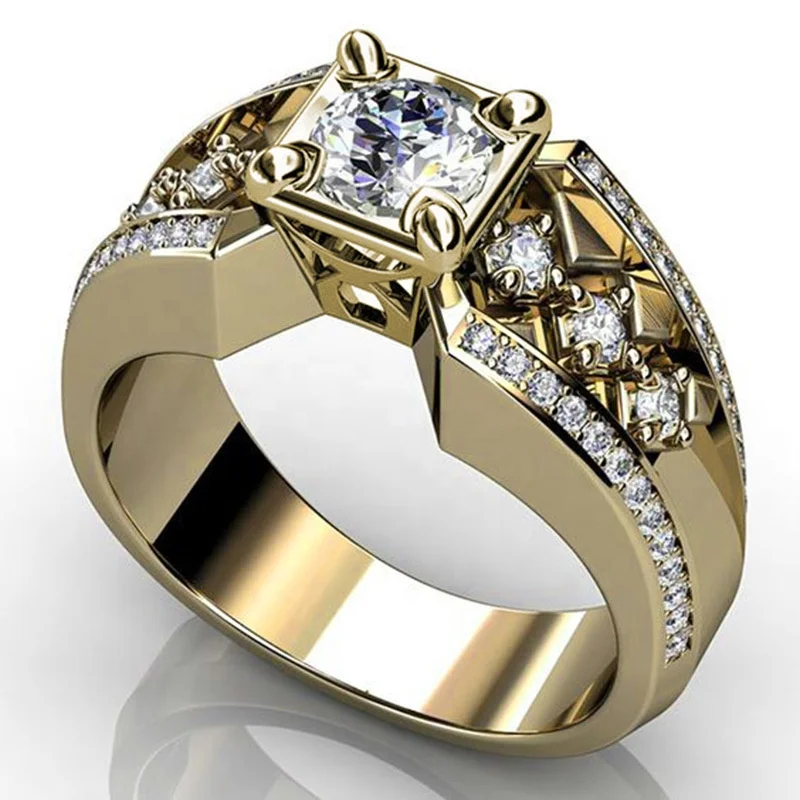 

Luxury Small Crystal Zircon Stone Ring Female Yellow Gold Wedding Jewelry Promise Love Engagement Rings For Women