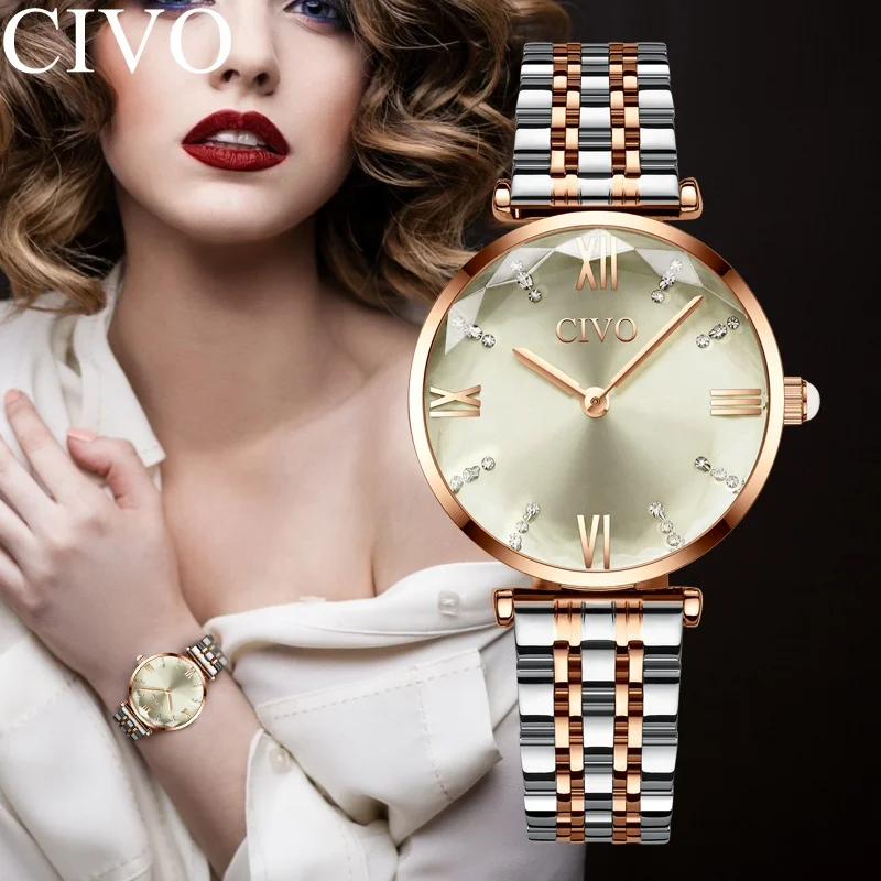 

CIVO Luxury Crystal Watch Women Waterproof Rose Gold Steel Strap Ladies Wrist Watches Top Brand Bracelet Clock Relogio Feminino
