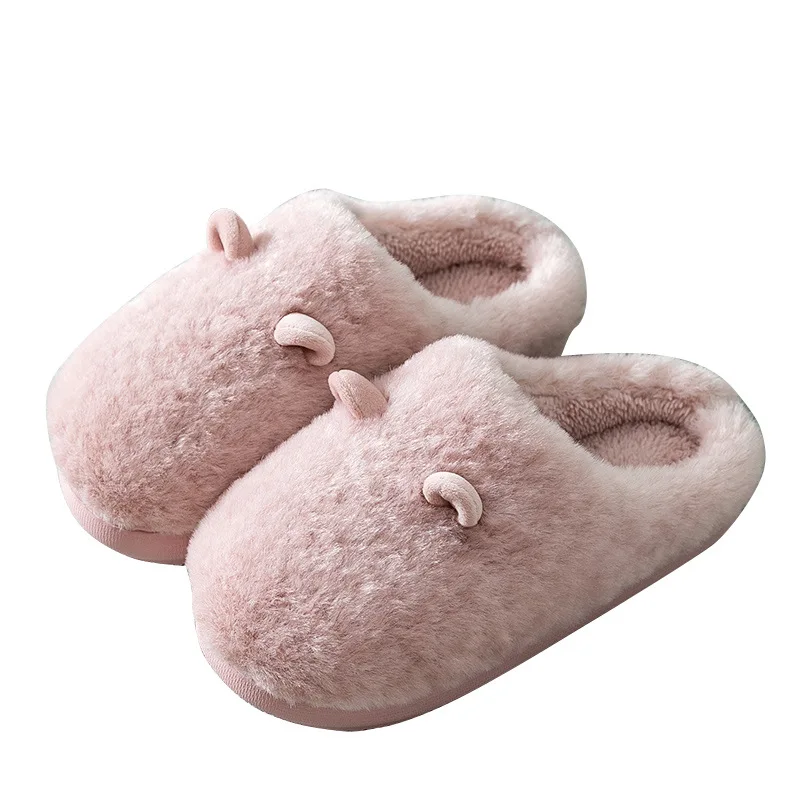 

Women Plush Cotton Slippers Female Winter Thick Soled High Quality Heart Lovely Fur Slippers, As picture