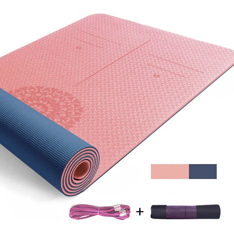 

TPE 6mm Beginner Non-slip Mat Yoga Sports Exercise Pad With Position Line For Home Fitness Gymnastics Pilates Mats, Pink, purple, blue, green,black,gray
