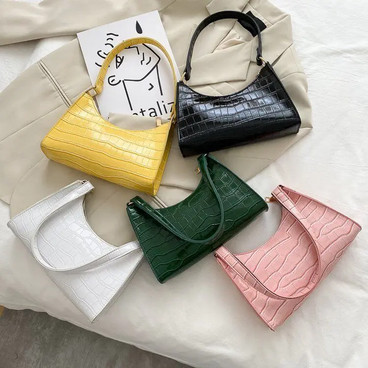 

Retro Vintage Small Triangle Leather Crocodile Print Solid Plain Underarm Bag Handbags, Accept customized color