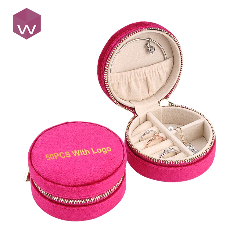 

Custom Logo Jewellery Earing Small Case Circle Small Jewelry Box Hinge Leather Jewelry Box Round Iron for Girls Wahung Packaging, Pink/black/rose red/beige